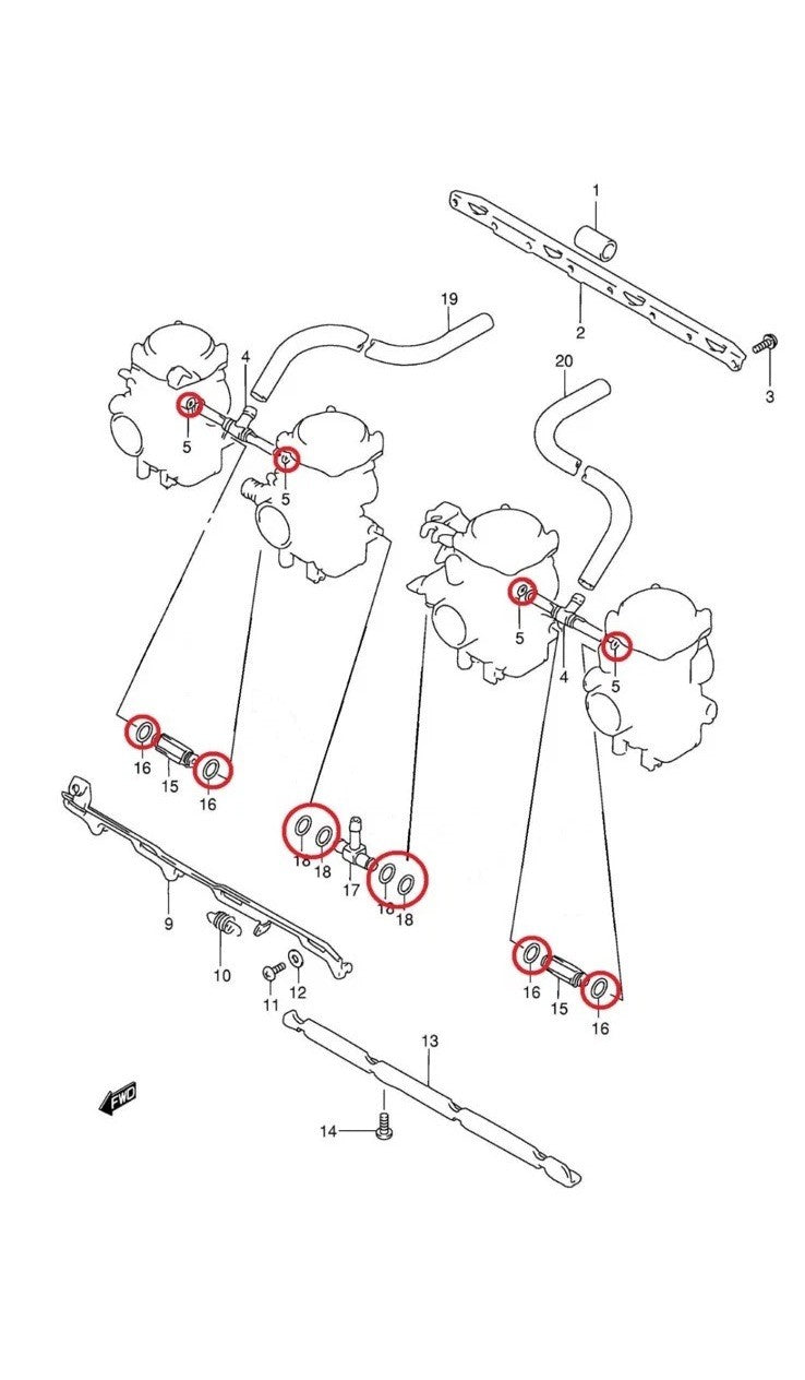 TCS Kawasaki GPX750R Keihin CVK Carburettor Seal Kit FKM Viton