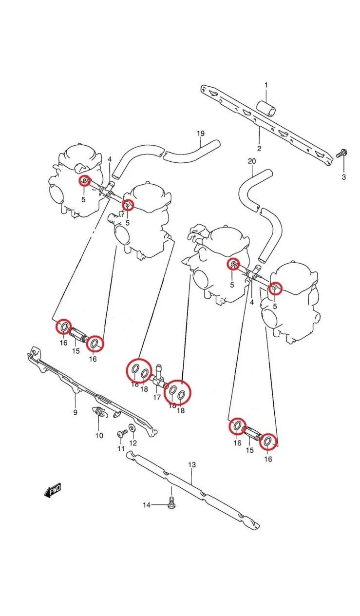 TCS Kawasaki GPZ550 Keihin CVK Carburettor Seal Kit FKM Viton